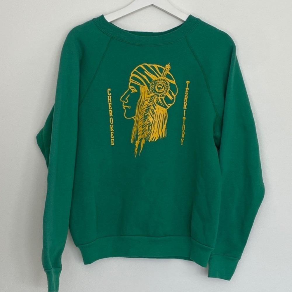 Vintage Athletic Green Cherokee Territory Sweatshirt Medium Made in USA Native